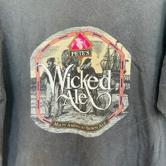 Pete's Wicked Ale Vintage 1990s Classic Black Cotton T Shirt XL Beer Malty Ale - Picture 5 of 8